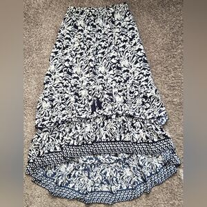 Masala Navy And White Print Tiered High-Low Women's Skirt Size Small